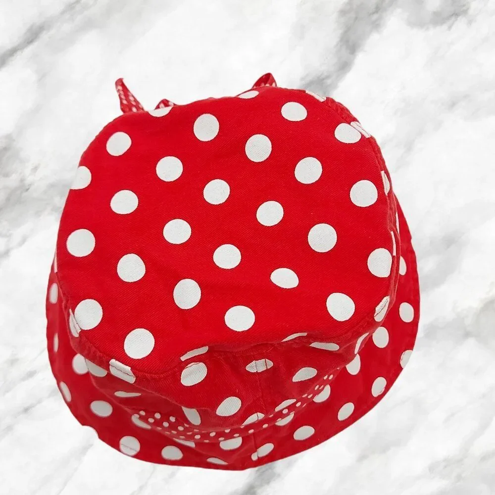 Disneyland Parks Bucket Hat Girl One Size Red Polka Dot Minnie Mouse Embroidered